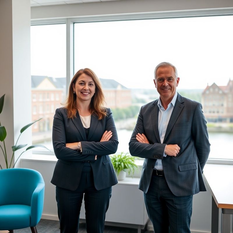 Twee adviseurs van Visser & De Vries in een licht kantoor in Breda
